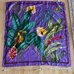 Rene gallet 100% pure silk vintage tropical bird square scarf leaves flowers